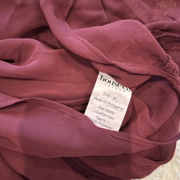 NWOT HOUSE OF CB Eloisa Wine Embroidered Fringe high low Midi Dress sz M - Picture 7 of 8